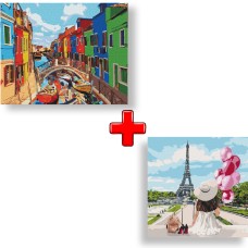 Набір картин за номерами 2 в 1 "Барви Міста" 40х50 KHO3502 та "Гуляючи вулицями Парижа" 40х40 KHO4756