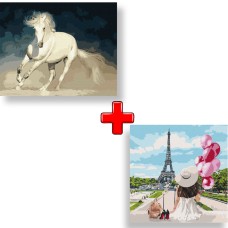 Набір картин за номерами 2 в 1 "Біла грація" 40х50 KHO4324 та "Гуляючи вулицями Парижа" 40х40 KHO4756