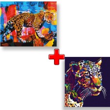 Набір картин за номерами 2 в 1 Ідейка "Яскравий леопард" 40х50 KHO4338 та "Ягуар поп-арт" 40х40 KHO4293