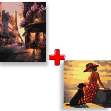 Набір картин за номерами 2 в 1 Ідейка "Французькі вулички" 40х50 KHO2198 та "Ранкова прогулянка" 40х40 KHO2540