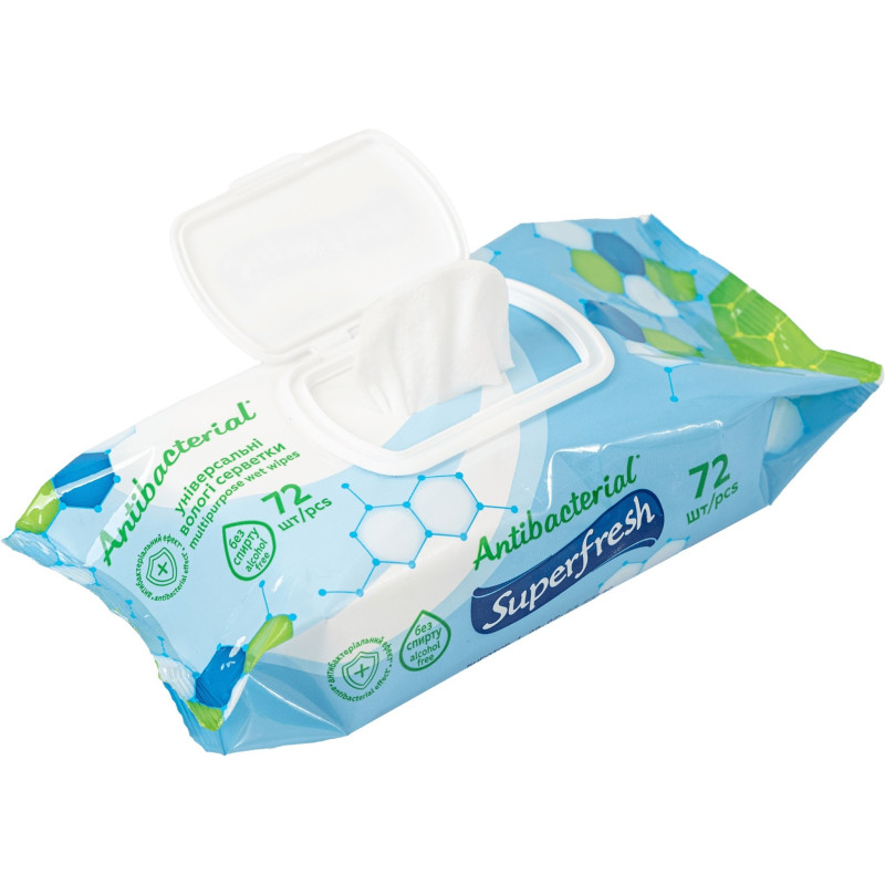 Салфетки влажні Antibacterial з клапаном 72шт Арт.004513