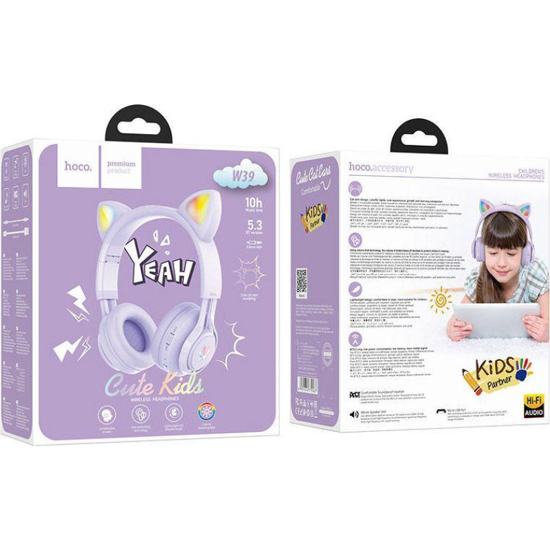 Наушники беспроводные Hoco W39 Cat ear kids Арт.36891