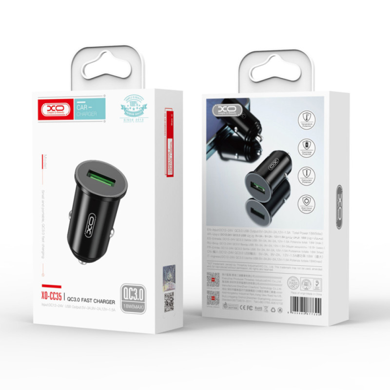 Автомобильное зарядное устройство XO CC35 1USB 18W QC3.0 Быстрая зарядка Арт.30133