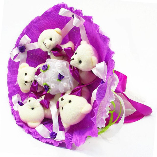 Букет з м'яких іграшок 5 ведмедиків 5291IT бузковий (5291IT)