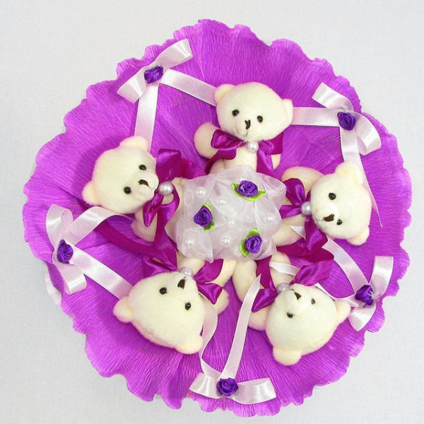 Букет з м'яких іграшок 5 ведмедиків 5291IT бузковий (5291IT)