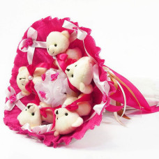 Букет з м'яких іграшок 5 ведмедиків 5292IT малиновий (5292IT)