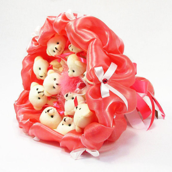 Букет з м'яких іграшок 11 ведмедиків 5284IT кораловий (5284IT)