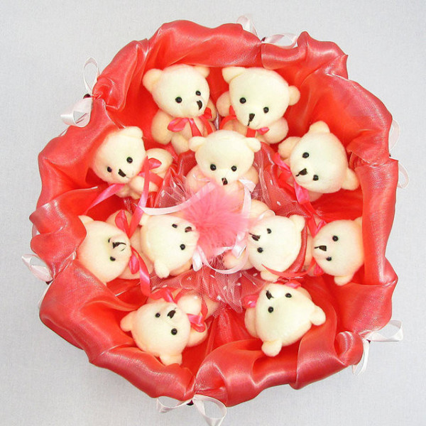 Букет з м'яких іграшок 11 ведмедиків 5284IT кораловий (5284IT)