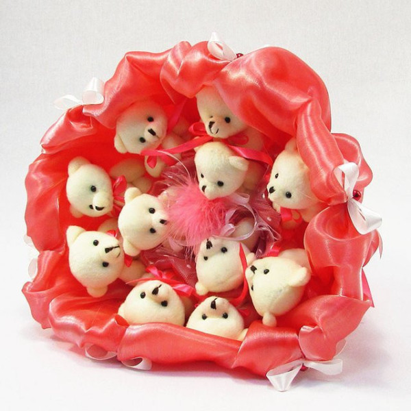 Букет з м'яких іграшок 11 ведмедиків 5284IT кораловий (5284IT)