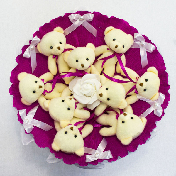 Букет з іграшок Ведмедики фуксія 5351IT з 9ю іграшками (5351IT)