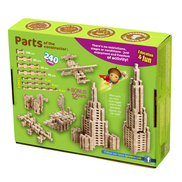 Дерев'яний конструктор "Фантазія" Igroteco 900033, 240 деталей (900033)