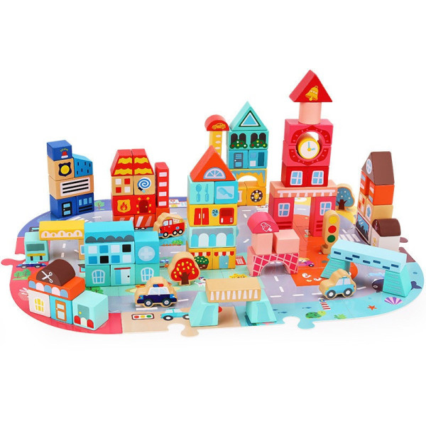 Дерев'яний конструктор "Місто" C 75545, 12 пазлів, 88 деталей (C 75545)