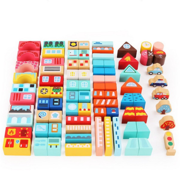 Дерев'яний конструктор "Місто" C 75545, 12 пазлів, 88 деталей (C 75545)