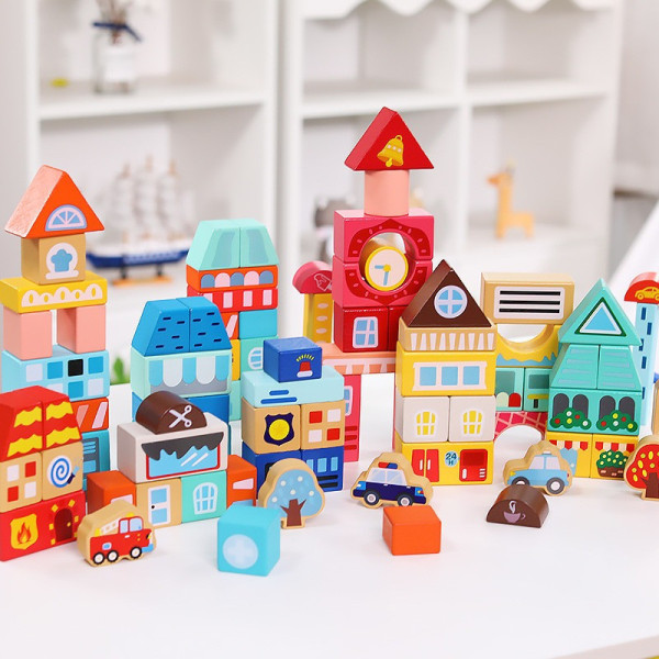 Дерев'яний конструктор "Місто" C 75545, 12 пазлів, 88 деталей (C 75545)