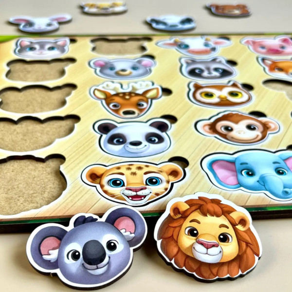 Дерев'яний пазл-сортер "Мордочки" Ubumblebees (ПСФ084) PSF084 мордочки тварин (PSF084)