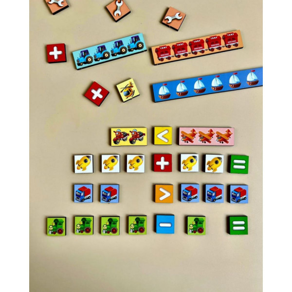 Дерев'яний пазл-сортер "Математичні сходи: Транспорт" Ubumblebees (ПСФ078) PSF078 (PSF078)