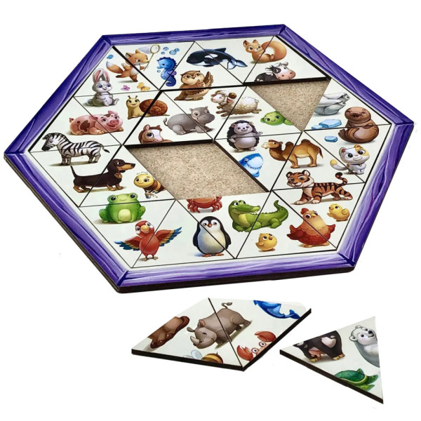 Дерев'яний пазл-головоломка "Тварини" Ubumblebees (ПСД169) PSD169 шестикутник (PSD169)