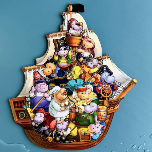 Дерев'яний пазл-вкладиш "Бегемотики-пірати" Ubumblebees (ПСД083) PSD083, 13 бегемотиків (PSD083)