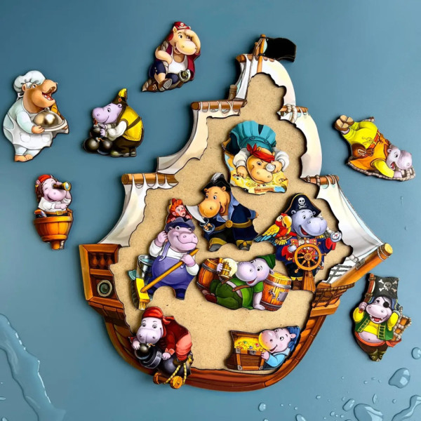 Дерев'яний пазл-вкладиш "Бегемотики-пірати" Ubumblebees (ПСД083) PSD083, 13 бегемотиків (PSD083)