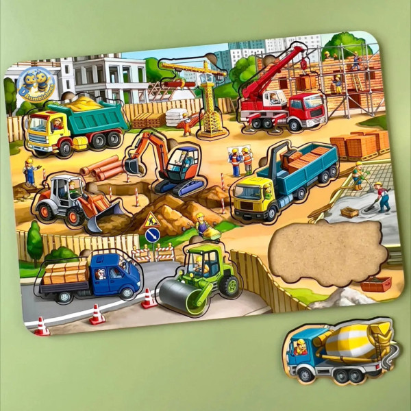 Дерев'яний пазл-вкладиш "Будівельний майданчик" Ubumblebees (ПСД123) PSD123, 9 елементів (PSD123)