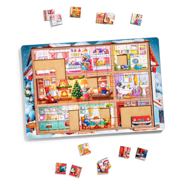 Пазл дитячий дерев'яний "Котячий будинок" (ПСД249) PSD249, 176 елементів (PSD249)