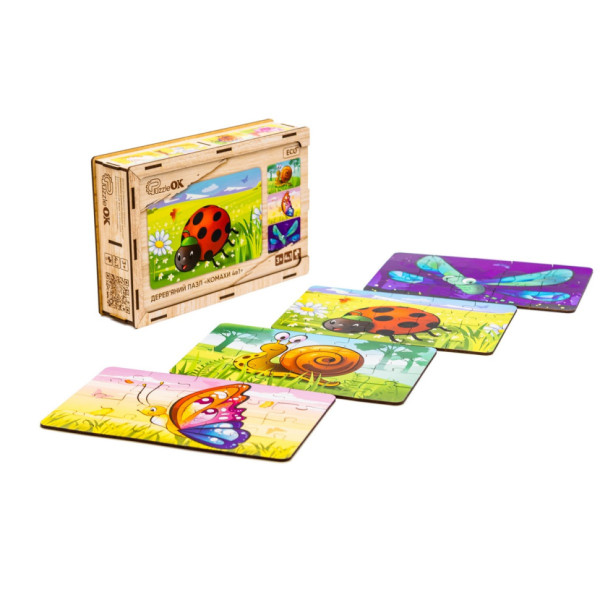Дерев’яний дитячий пазл 4в1 "Комахи" Puz-59557, 80 елементів (Puz-59557)