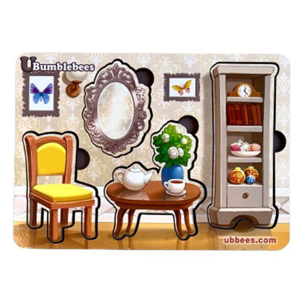 Дерев'яний пазл-вкладиш "Меблі-2" Ubumblebees (ПСФ121) PSF121 фон із підказкою (PSF121)
