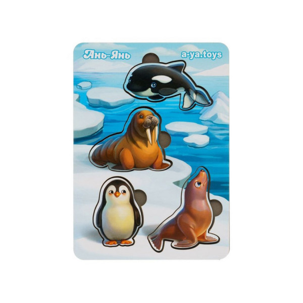 Дерев'яний пазл-вкладиш "Тварини Арктики та Антарктики" Ubumblebees  (ПСФ061) PSF061 фон із підказкою  (PSF061)