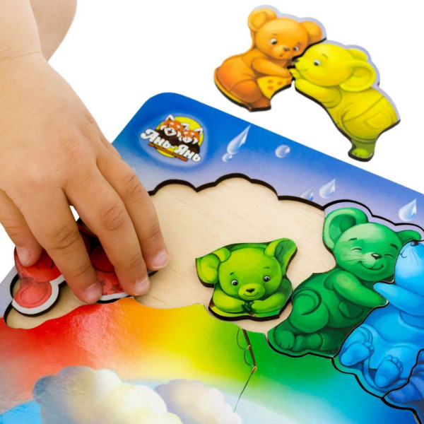 Дерев'яний пазл-вкладиш "Мишки" Ubumblebees (ПСД121) PSD121 кольори веселки (PSD121)