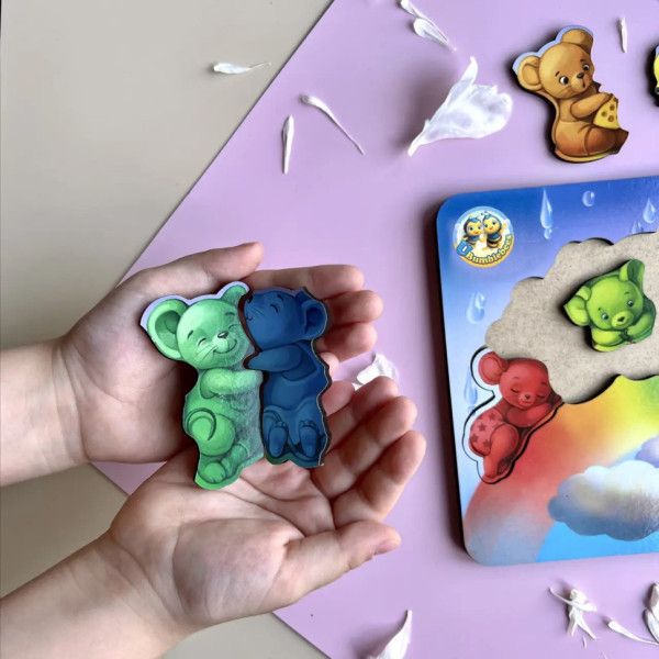 Дерев'яний пазл-вкладиш "Мишки" Ubumblebees (ПСД121) PSD121 кольори веселки (PSD121)