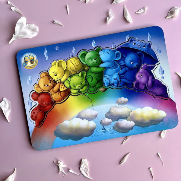 Дерев'яний пазл-вкладиш "Мишки" Ubumblebees (ПСД121) PSD121 кольори веселки (PSD121)