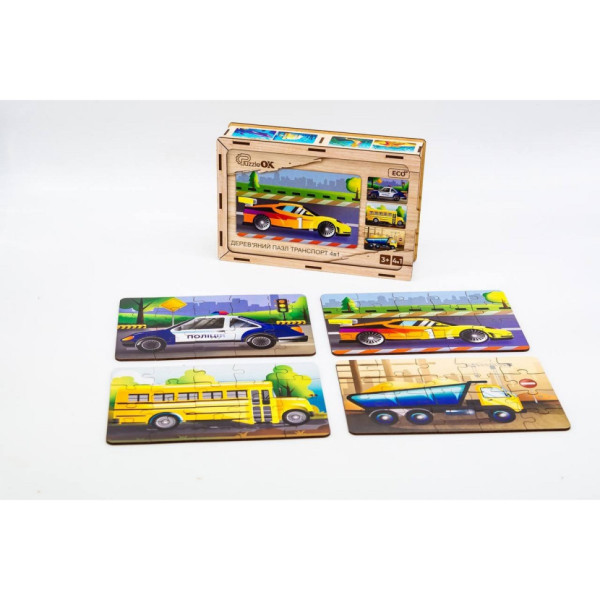Деревянный детский пазл 4в1 "Транспорт" Puz-14785, 80 элементов (Puz-14785)