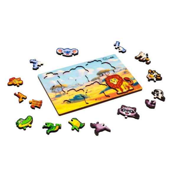 Деревянный пазл-вкладыш "Умный мир: Дикие животные" Puz-88750 А5, 18 элементов (Puz-88750)