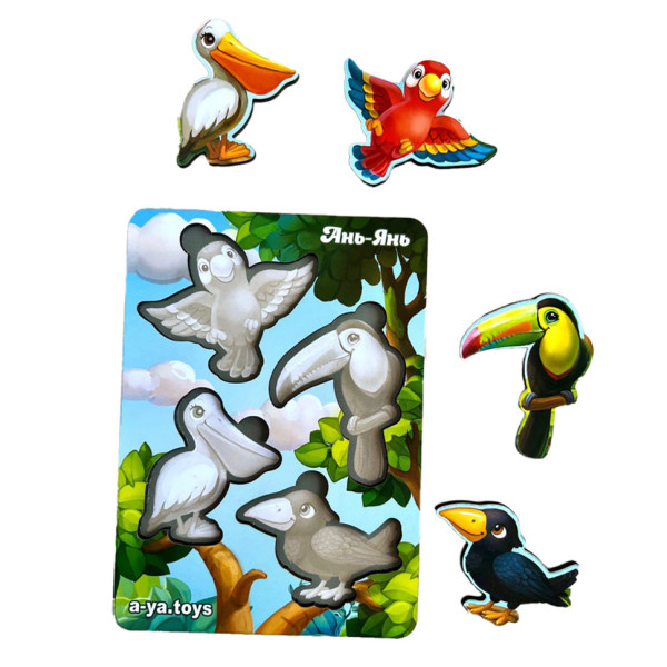 Дерев'яний пазл-вкладиш "Птахи" Ubumblebees (ПСФ062) PSF062 фон із підказкою   (PSF062)