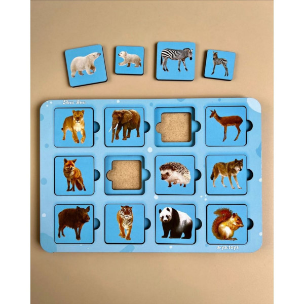 Дерев'яний пазл-сортер "Мама та малюк" Ubumblebees (ПСФ087) PSF087 дикі тварини (PSF087)