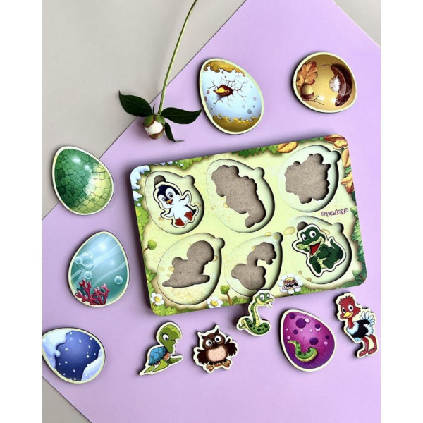 Дерев'яний пазл-сортер "Хто в яйці?" Ubumblebees (ПСФ085) PSF085  (PSF085)