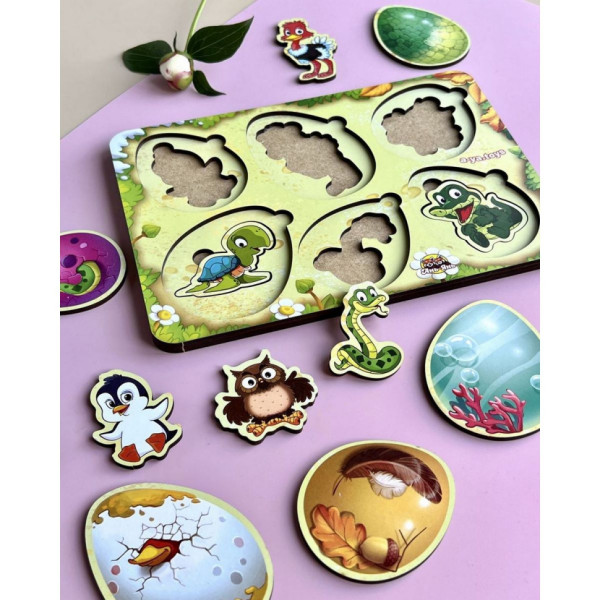 Дерев'яний пазл-сортер "Хто в яйці?" Ubumblebees (ПСФ085) PSF085  (PSF085)