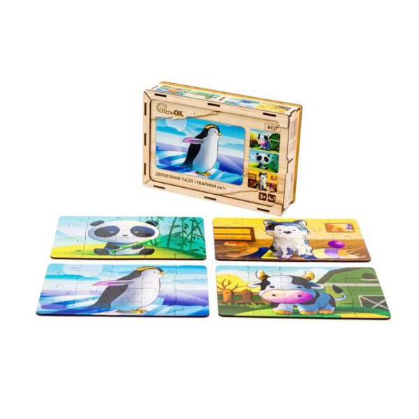 Детский деревянный пазл Животные 4 в 1 Puz-10369, 80 элементов (Puz-10369)