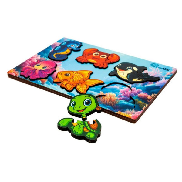 Деревянный пазл-вкладыш "Умный мир: Морские друзья" Puz-88748 А5, 18 элементов в магазине товаров для дома Евро Буд