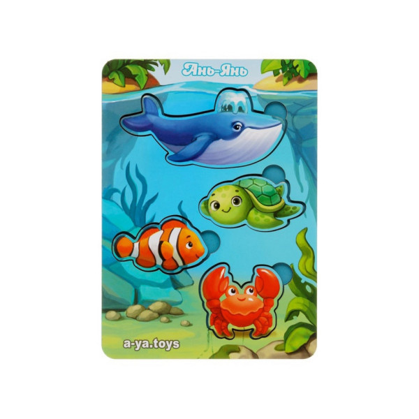 Дерев'яний пазл-вкладиш "Морські тварини-2" Ubumblebees (ПСФ056) PSF056 фон із підказкою (PSF056)