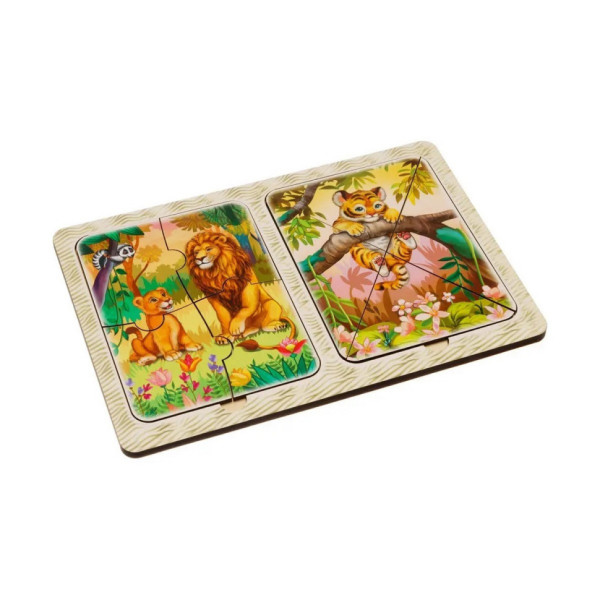 Дерев'яний пазл-вкладиш "Леви та тигреня" Ubumblebees (ПСД184) PSD184 в рамці (PSD184)
