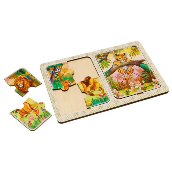 Дерев'яний пазл-вкладиш "Леви та тигреня" Ubumblebees (ПСД184) PSD184 в рамці (PSD184)