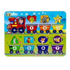 Дерев'яний пазл-вкладиш "Геометричні фігури" Ubumblebees (ПСД048) PSD048 сортер-паровоз  (PSD048)