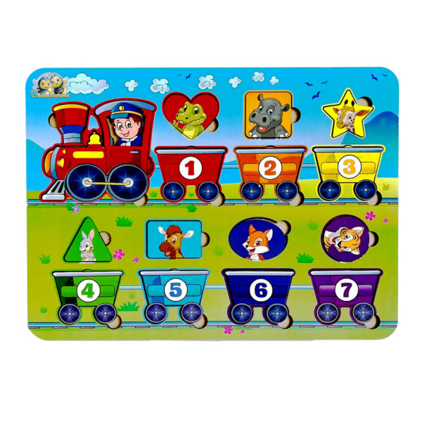 Дерев'яний пазл-вкладиш "Геометричні фігури" Ubumblebees (ПСД048) PSD048 сортер-паровоз  (PSD048)