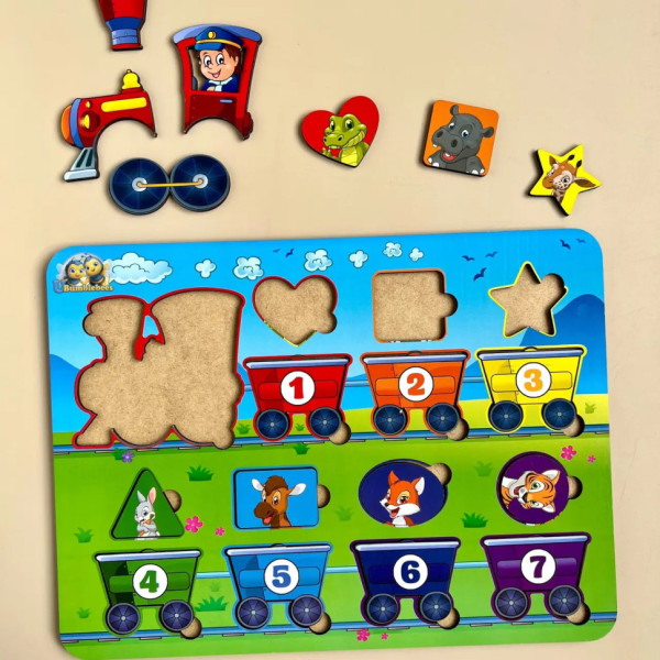 Дерев'яний пазл-вкладиш "Геометричні фігури" Ubumblebees (ПСД048) PSD048 сортер-паровоз  (PSD048)