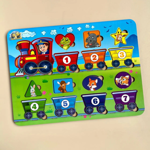 Дерев'яний пазл-вкладиш "Геометричні фігури" Ubumblebees (ПСД048) PSD048 сортер-паровоз  (PSD048)