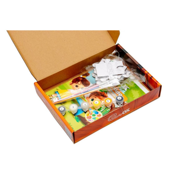 Деревянный пазл-раскраска А5 "Котик" Puz-22938 кисточка, краски, клейкая пленка(Puz-22938)