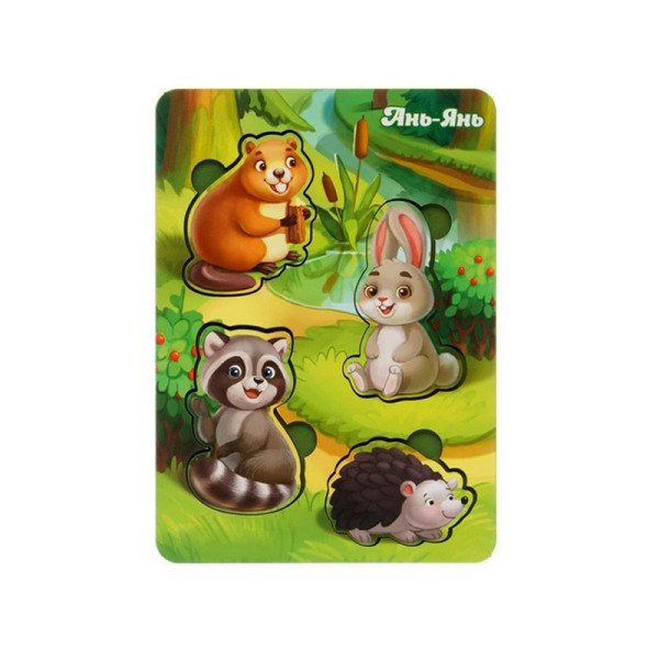 Дерев'яний пазл-вкладиш "Лісові тварини-1" Ubumblebees (ПСФ057) PSF057 фон із підказкою (PSF057)