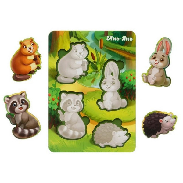 Дерев'яний пазл-вкладиш "Лісові тварини-1" Ubumblebees (ПСФ057) PSF057 фон із підказкою (PSF057)