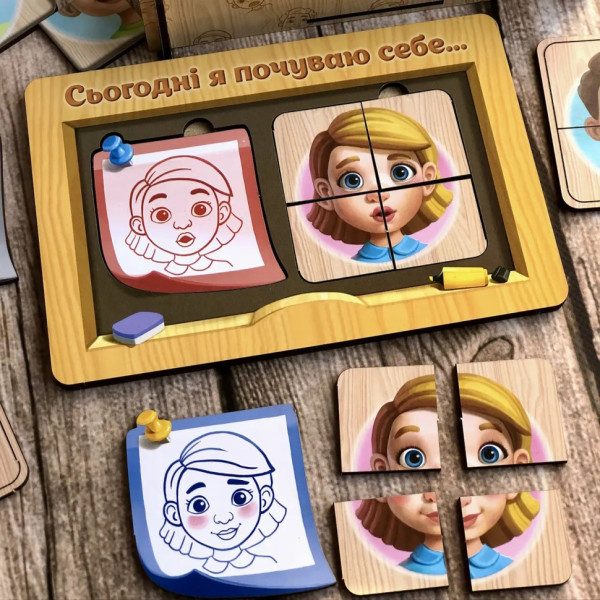 Дерев'яний пазл-сортер "Емоції" Ubumblebees (ПСФ101) PSF101, 36 деталей (PSF101)